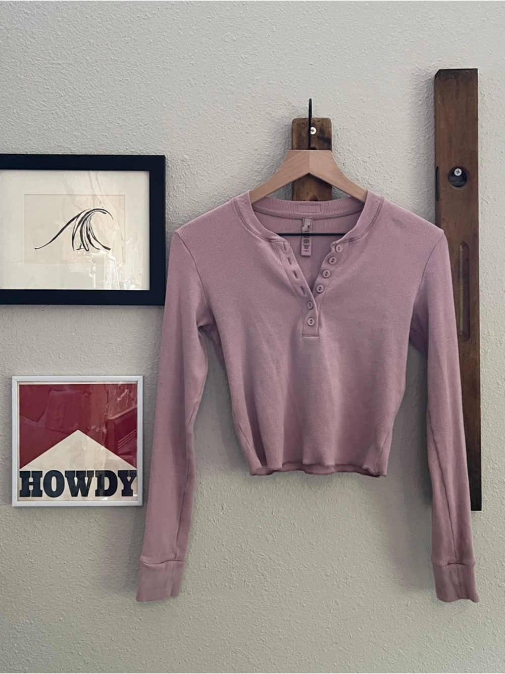 SKIMS Cotton Rib Crop Long Sleeve Henley in Dusk Size Large